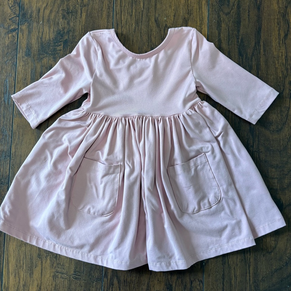 Mila & Rose Toddler Girl Pink Twirl Dress with Pockets 3/4 Sleeve Size 2T